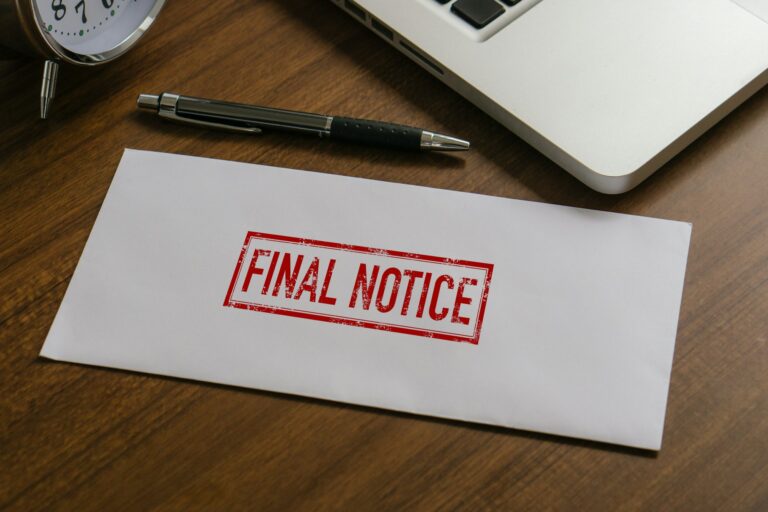 Final Notice Envelope.Final notice bills.House foreclosure and financial crisis, debt and stress.